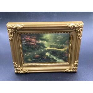 VTG Small Thomas Kinkade "Bridge of‎ Faith" Print/Gold Frame-For Night Light